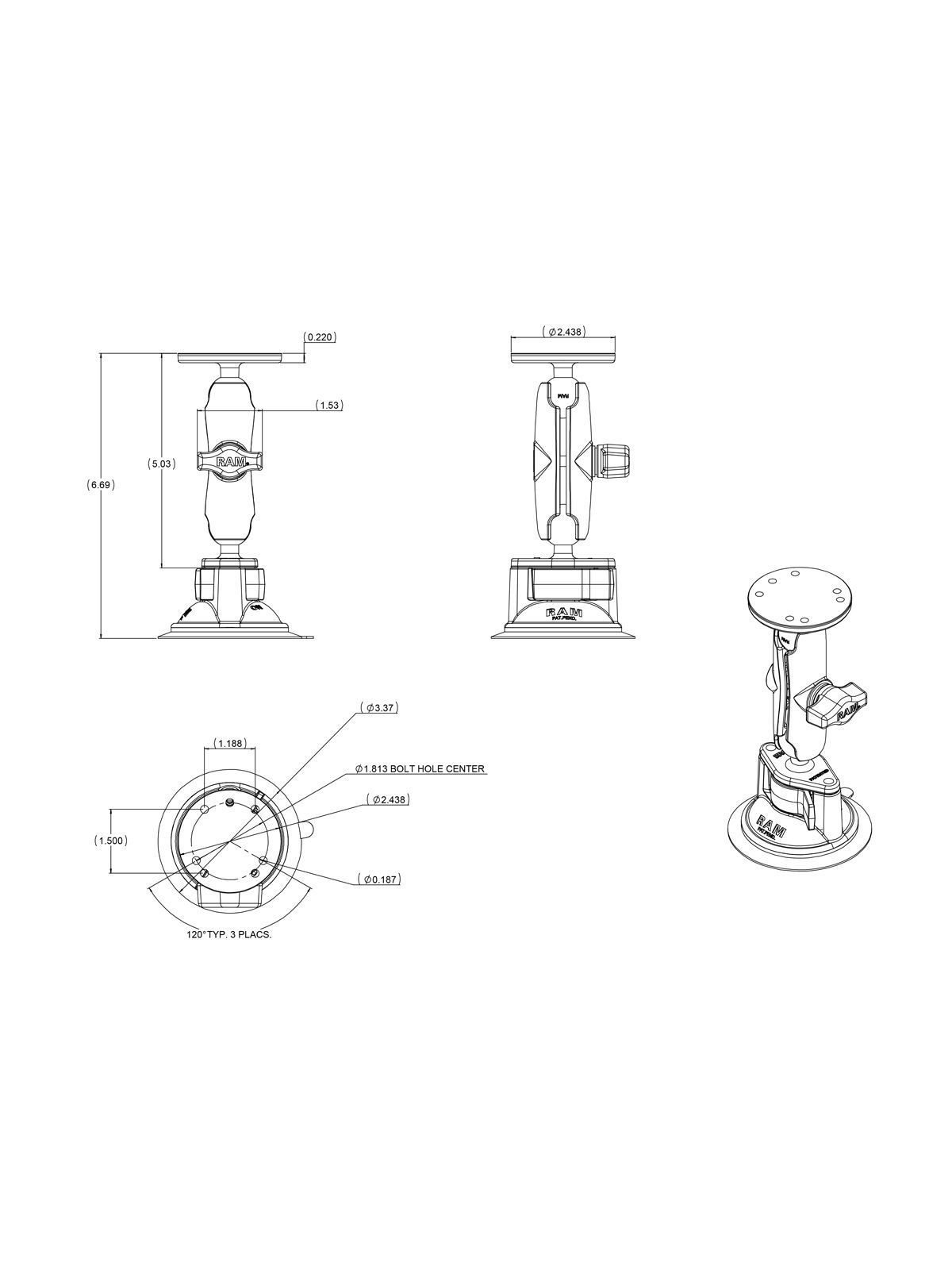 RAM MOUNTS Suction Cup Set with round Base Connection