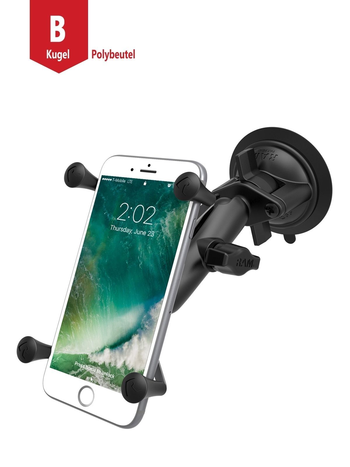RAM MOUNTS Twist Lock Suction Cup Mount with Universal X-Grip IV Holder for large Smartphones (Phablets)