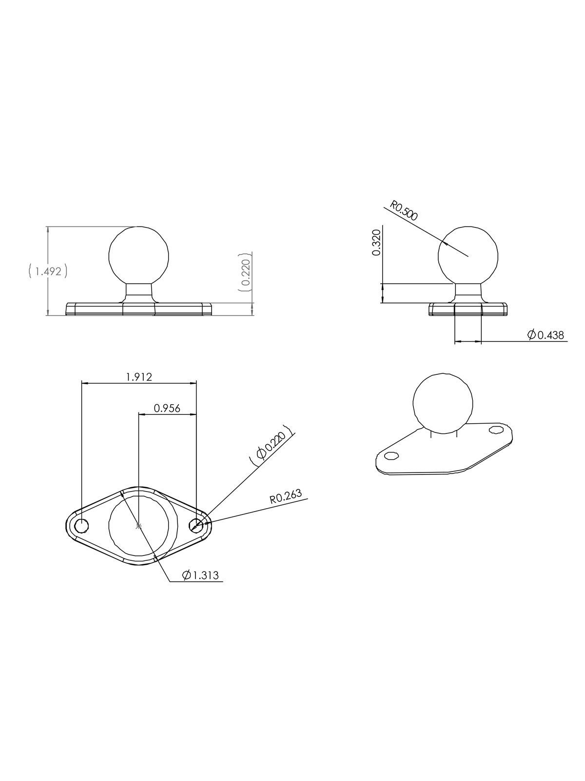 RAM MOUNTS Diamond Base with 1" B-Ball