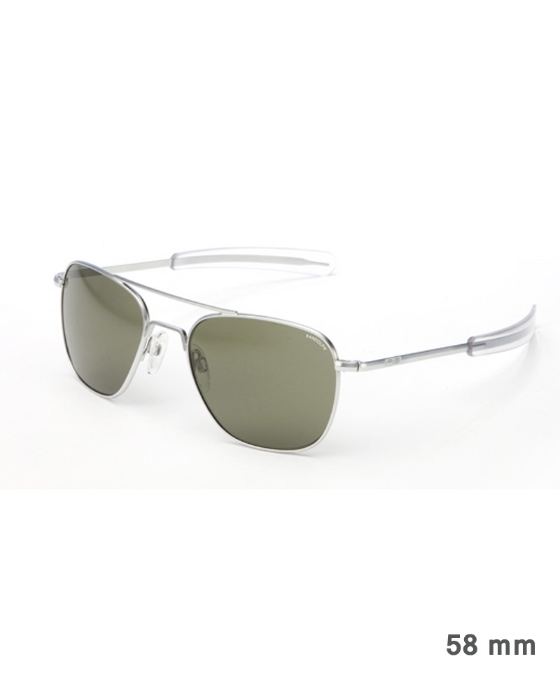 Randolph Aviator Size 58 (large) - matte chrome frame, Skytec American Gray lenses, Bayonet temples