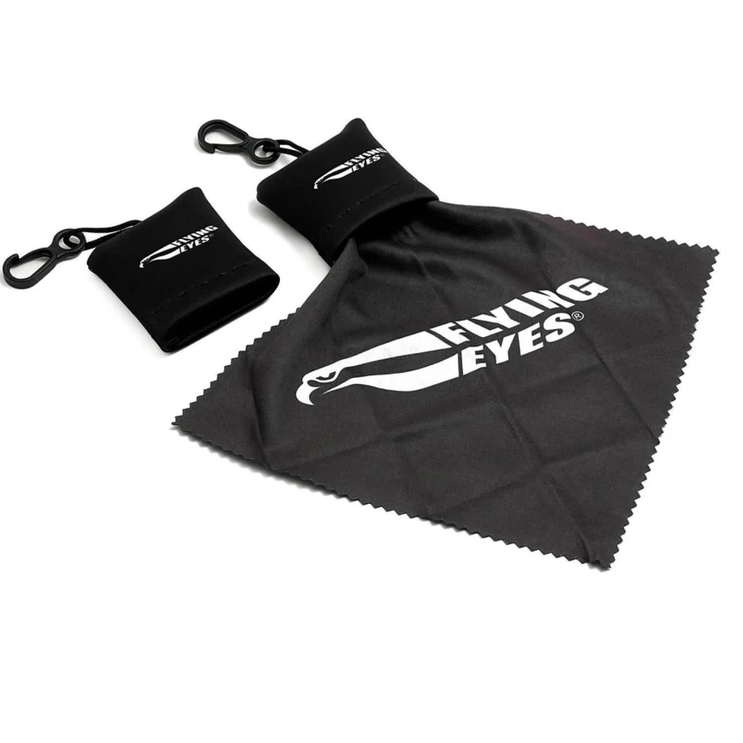 Flying Eyes Mikrofaser-Putztuch mit Tragebeutel und Clip - schwarz