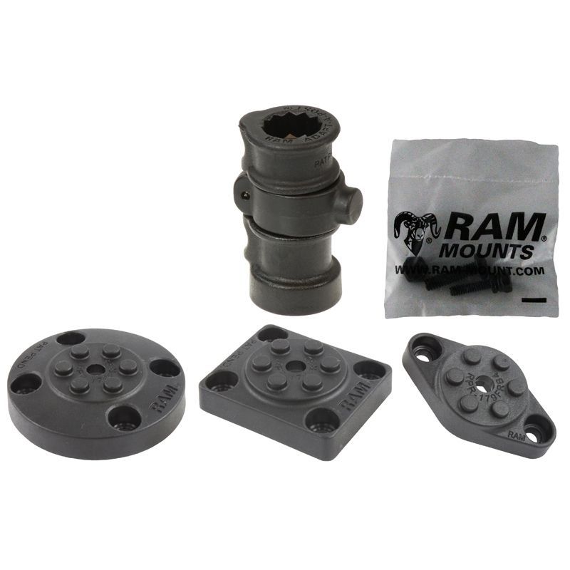 RAM Mounts Adapt-A-Post Verbundstoff Einsteckbasis mit 3 Grundplatten (rechteckig, rund, Trapez) - Schrauben-Set, im Polybeutel