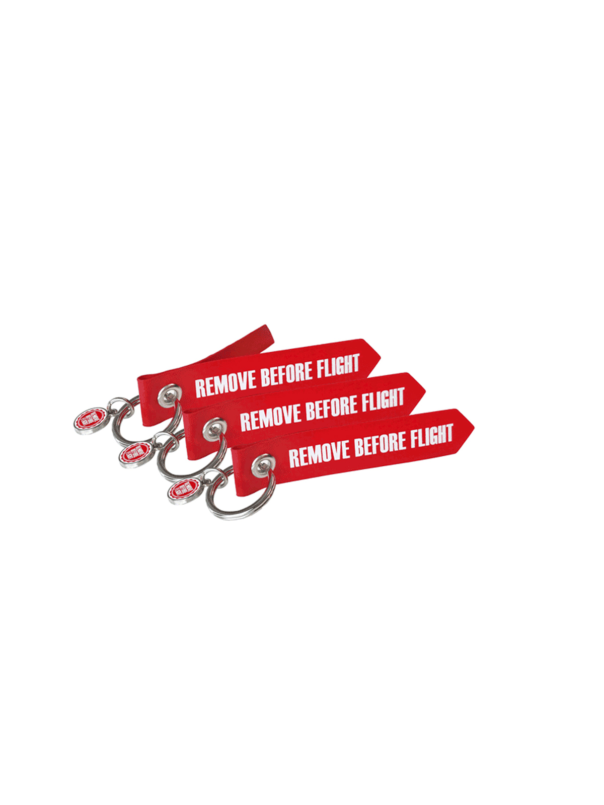 Mini Key Ring Original Material - REMOVE BEFORE FLIGHT - 3-Pack, red/white