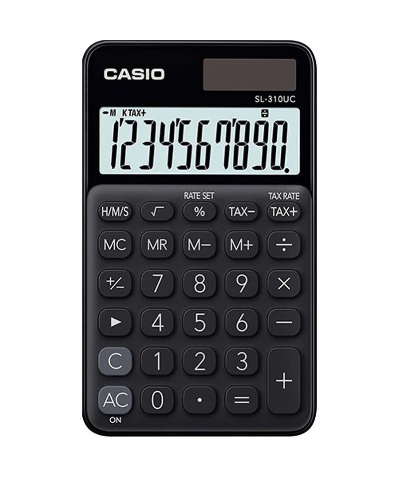 Casio Taschenrechner SL-310UC - Flugzeitberechnung, 10-stellig, Solar/Batterie, schwarz
