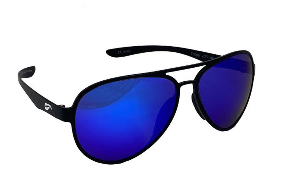Flying Eyes Sonnenbrille Cooper Aviator - Rahmen matt schwarz, Linsen saphirblau (verspiegelt)