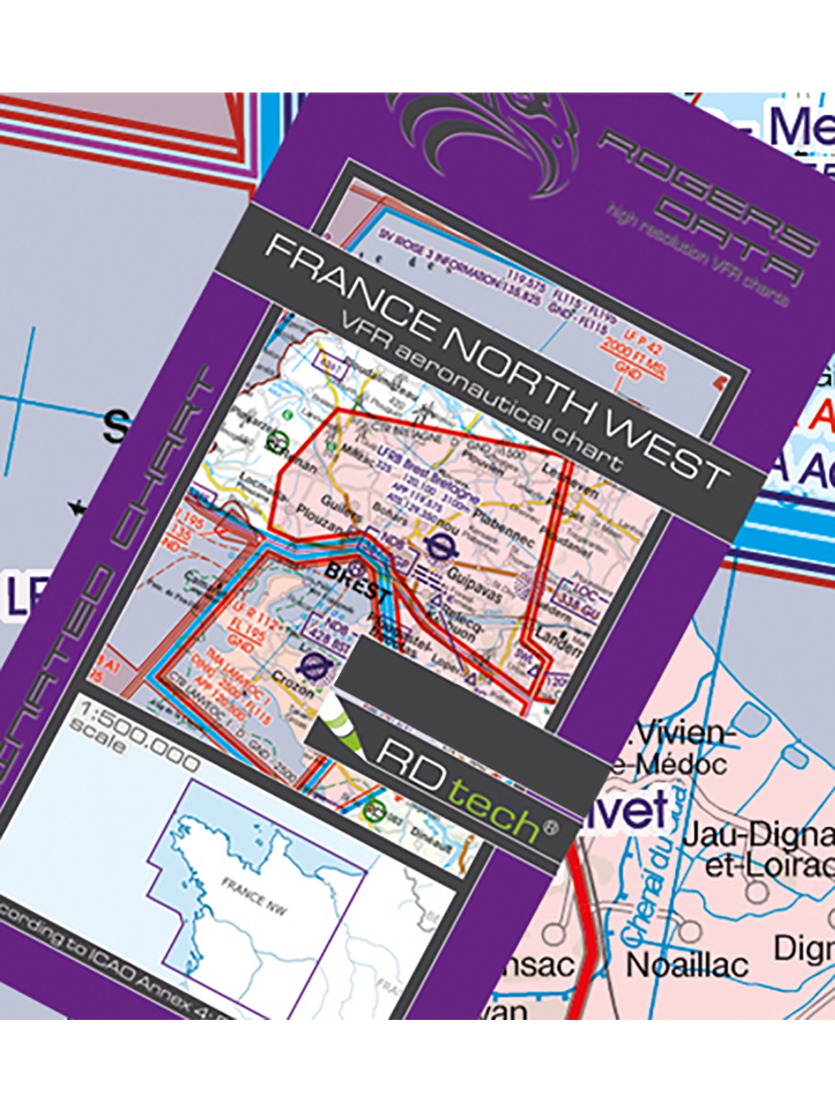 Frankreich Nord-West - Rogers Data VFR Karte, 1:500.000, laminiert, gefaltet