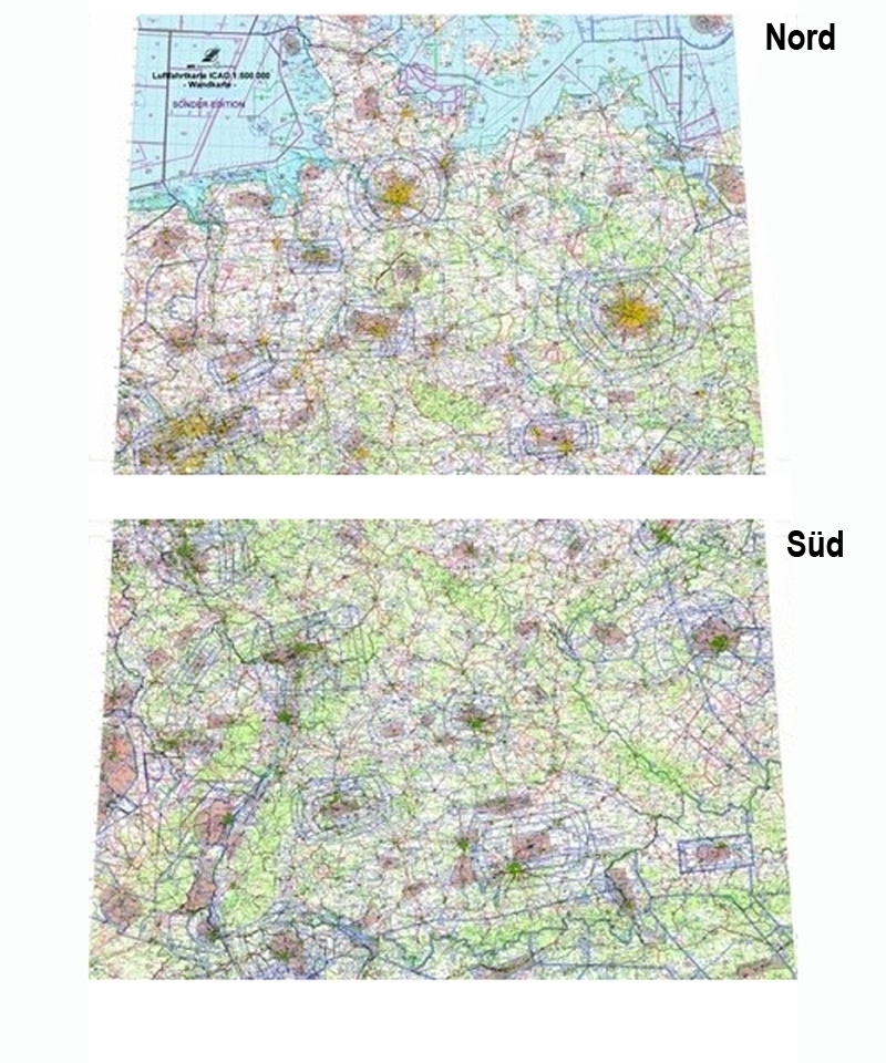 Wandkarte ICAO Deutschland 2024 (Nord + Süd) - foliert, plano, 1:500.000 - 2 Teile