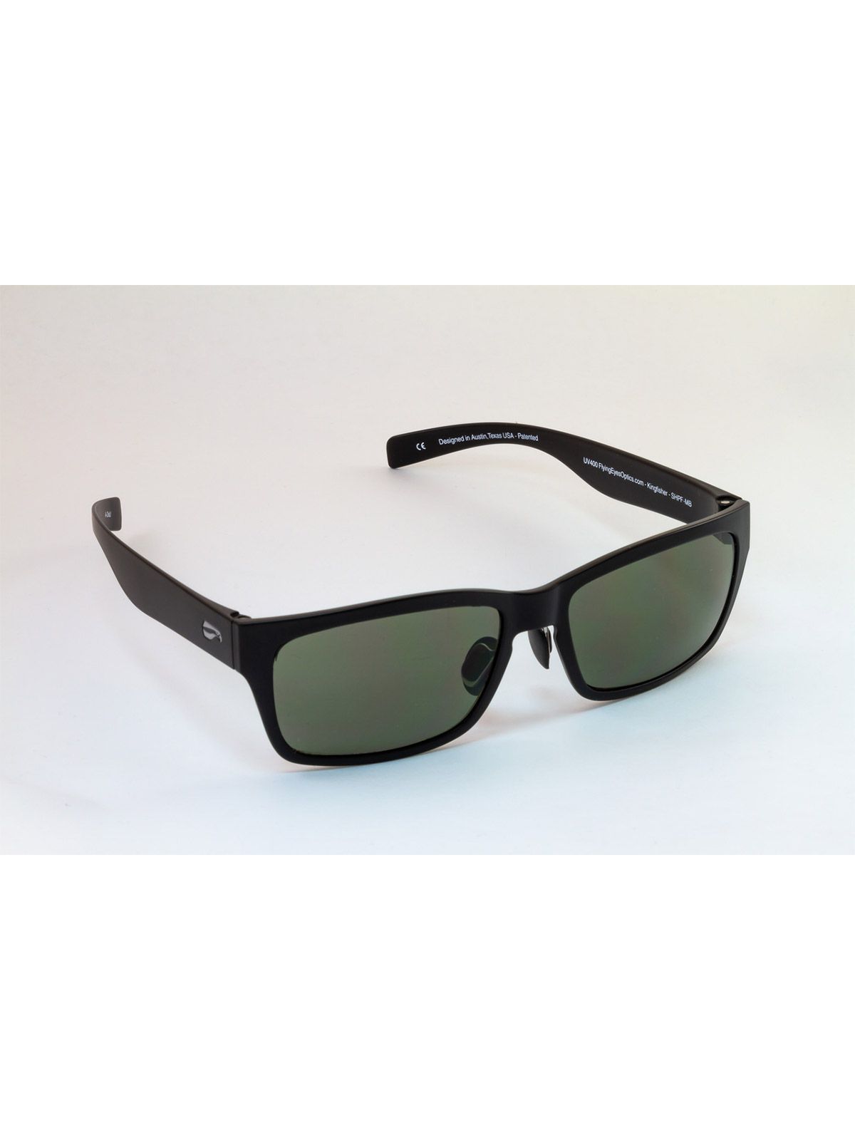 Flying Eyes Sunglasses Kingfisher - Glossy Black Frame, G15 (Neutral Green) Lenses