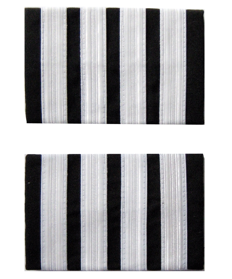 Premium Rangabzeichen Flugkapitän - Schulterstreifen für Piloten, vier Streifen, silberfarben
