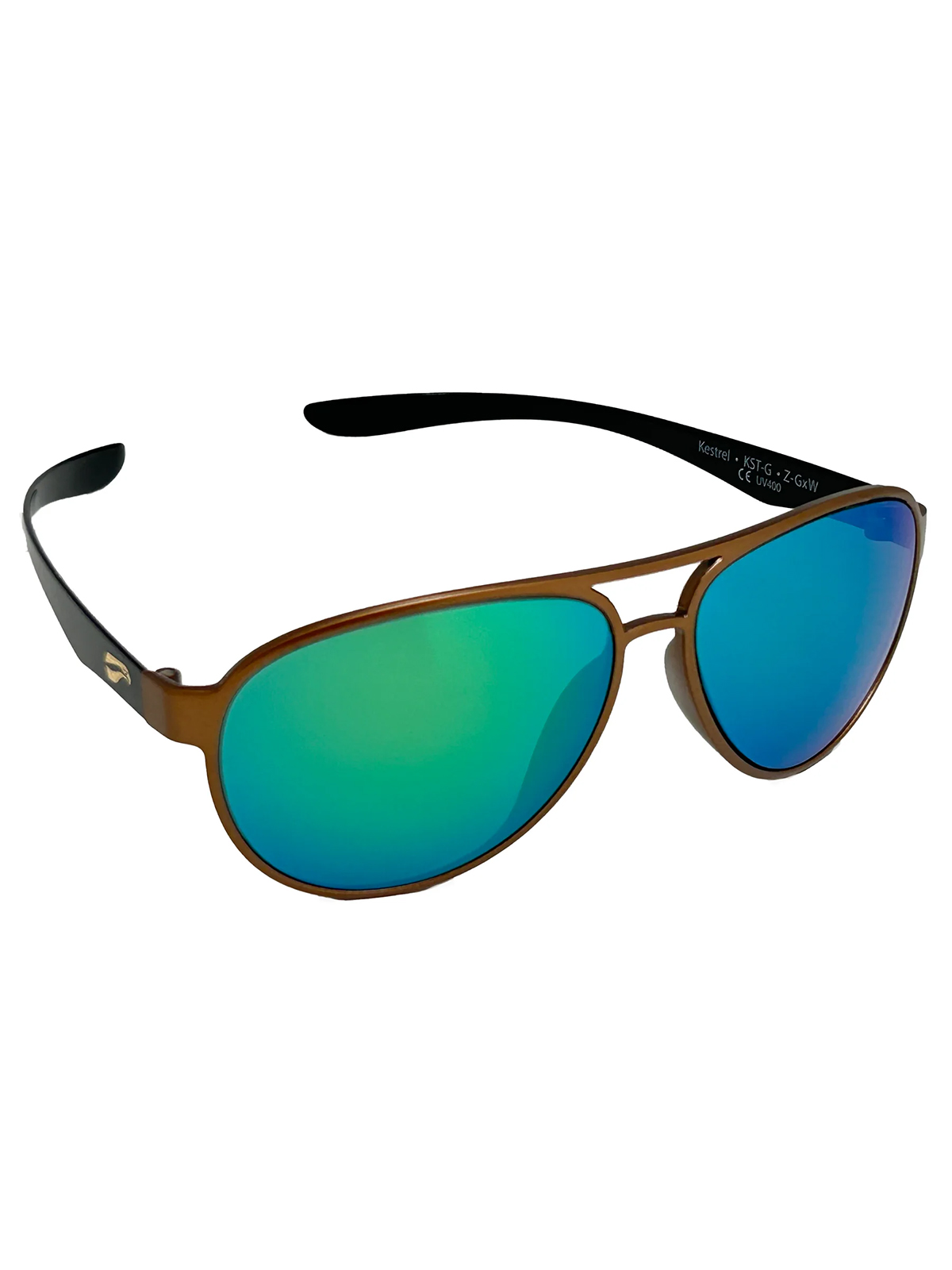 Flying Eyes Sonnenbrille Cooper Narrow (Kestrel) - Rahmen goldfarben mit schwarzen Bügeln, Linsen smaragdfarben (verspiegelt)