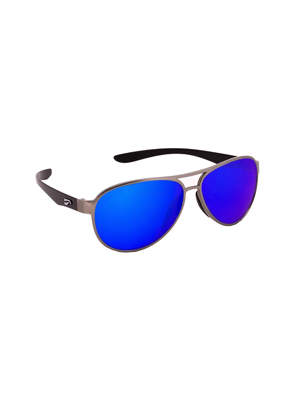 Flying Eyes Sunglasses Kestrel Aviator - Silver Front Frame, Mirrored Sapphire Lenses