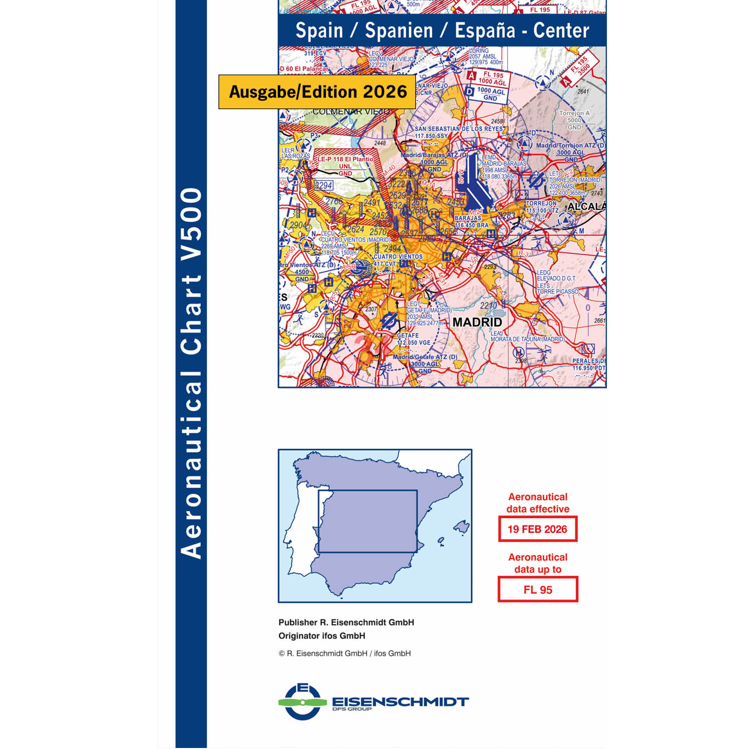 Spanien Zentral 2026 - V500 VFR-Karte, Papier, gefaltet