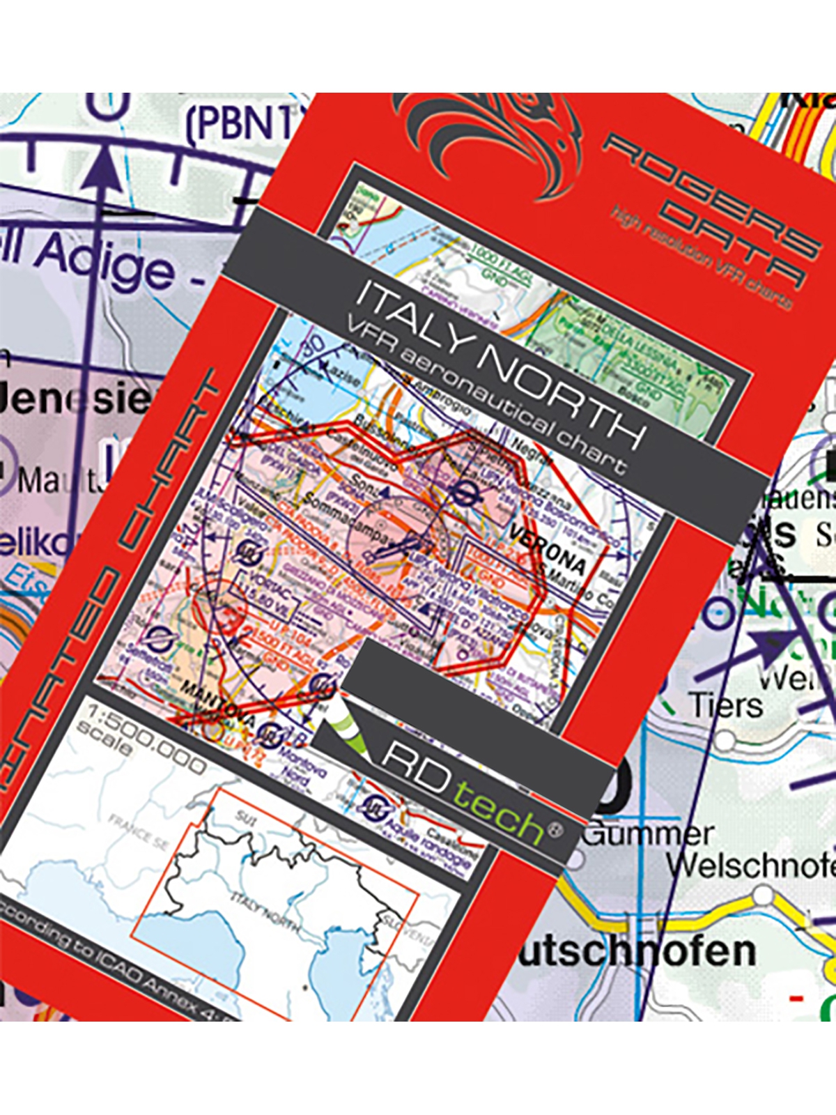 Italien Nord - Rogers Data VFR Karte, 1:500.000, laminiert, gefaltet, 2025 Italien Nord - Rogers Data VFR Karte, 1:500.000, laminiert, gefaltet, 2025
