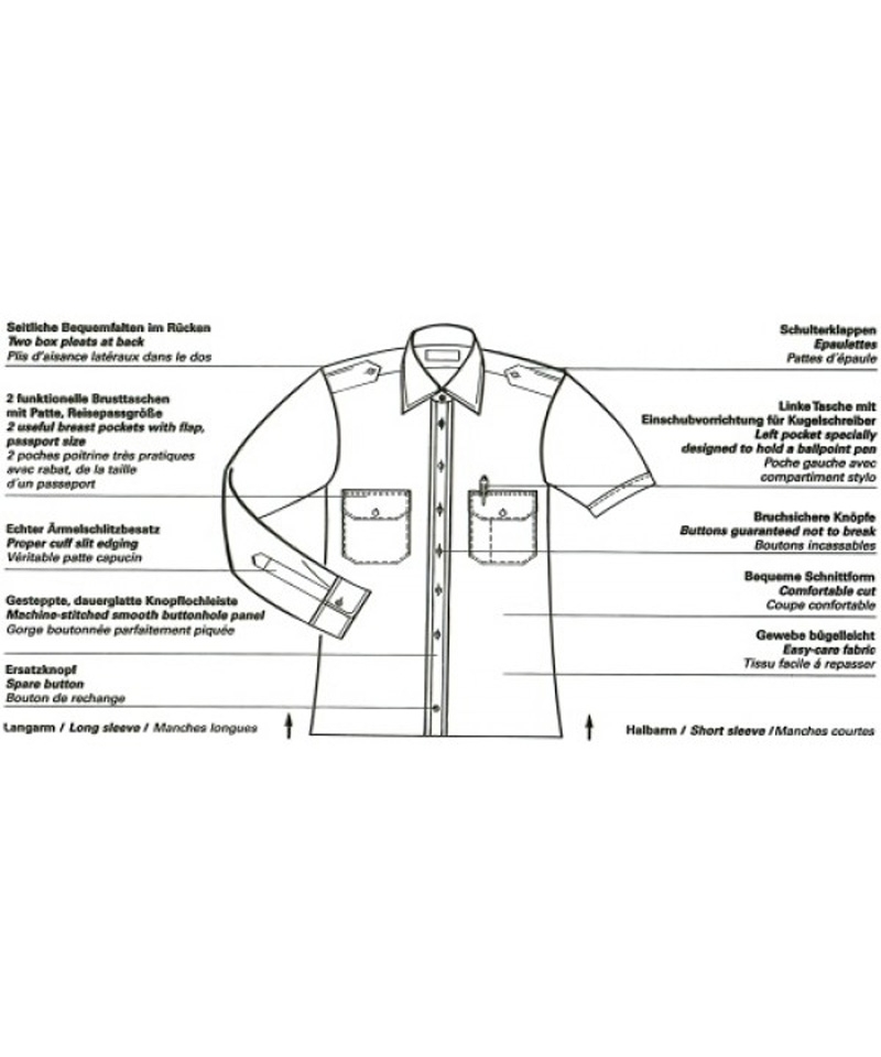 Pilotenhemd weiß - kurzer Arm, tailliert, modern fit, Größe 46