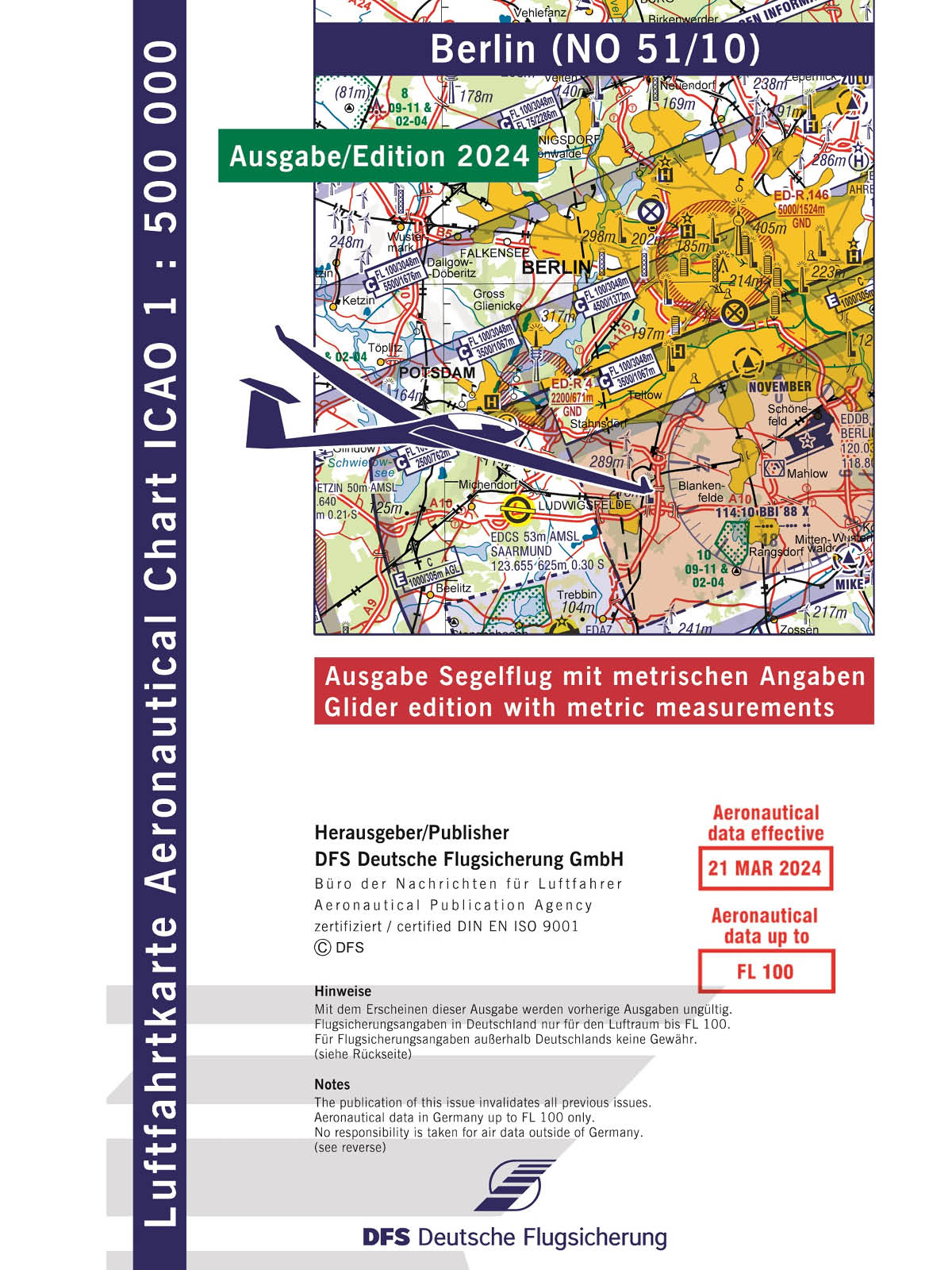 ICAO Segelflugkarte Deutschland ohne Folie, Berlin, 2024, gefaltet