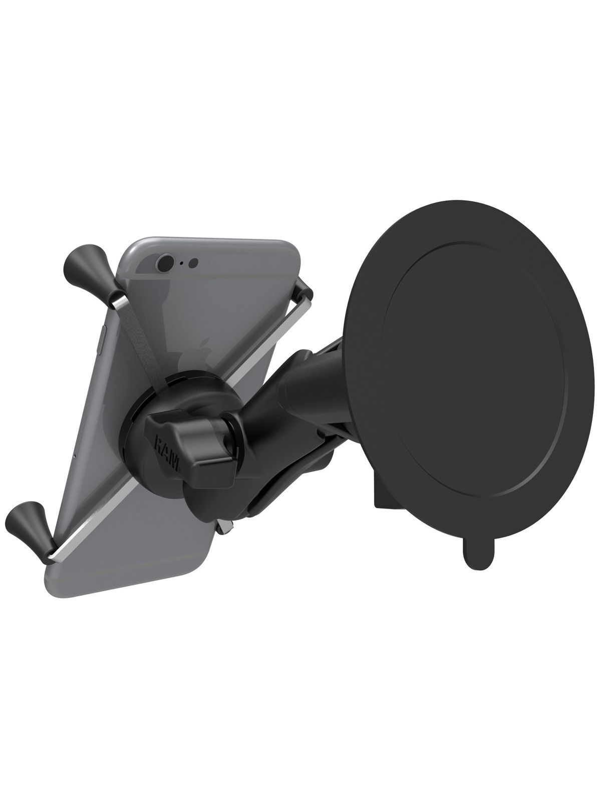 RAM Mounts X-Grip Saugfuss-Halterung für Smartphones bis 114,3 mm Breite - B-Kugel (1 Zoll), mittlerer Verbindungsarm