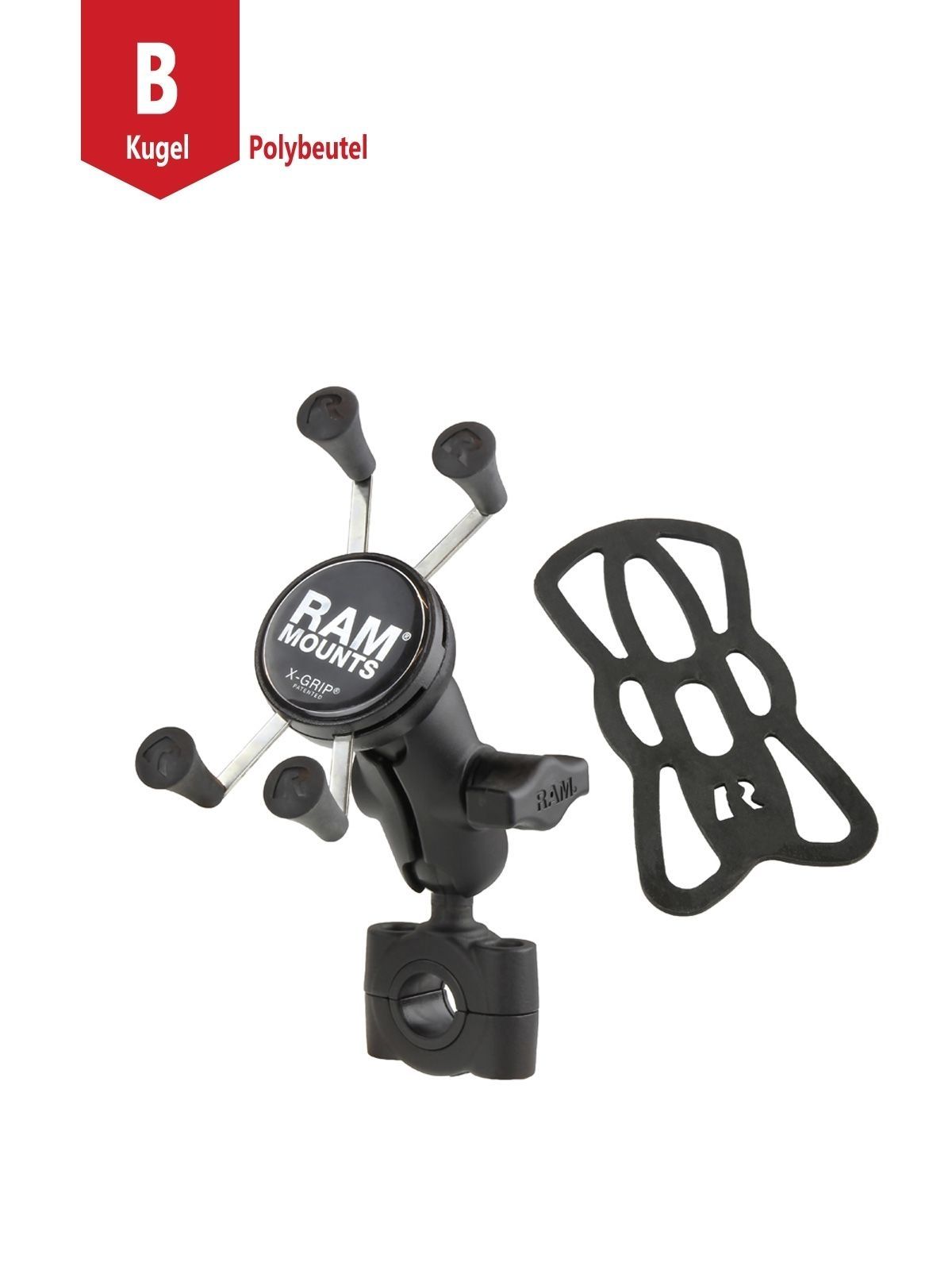 RAM Mounts X-Grip Motorrad-Halterung für Smartphones bis 82,6 mm Breite - B-Kugel (1 Zoll), Torque-Schraubklemme (Durchmesser 19,0-25,0 mm), kurzer Ve