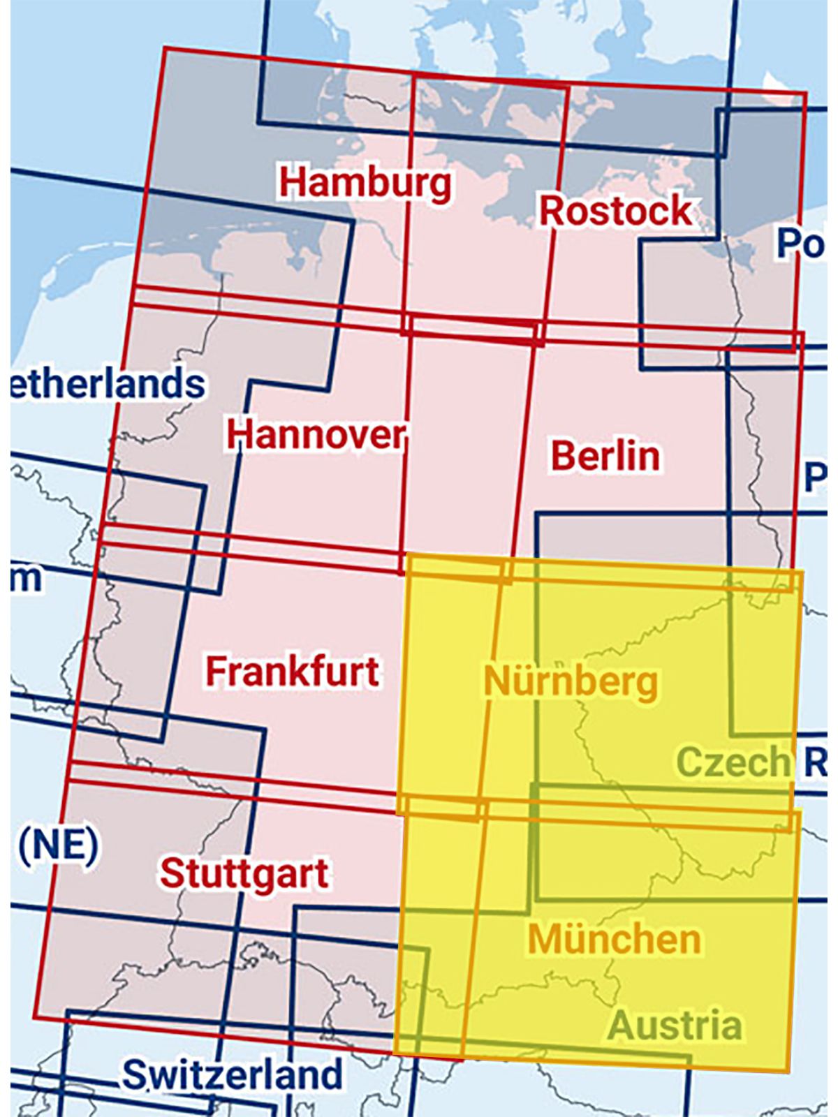 Nürnberg / München - Zusammengesetzte ICAO Karte mit Folie, 2024