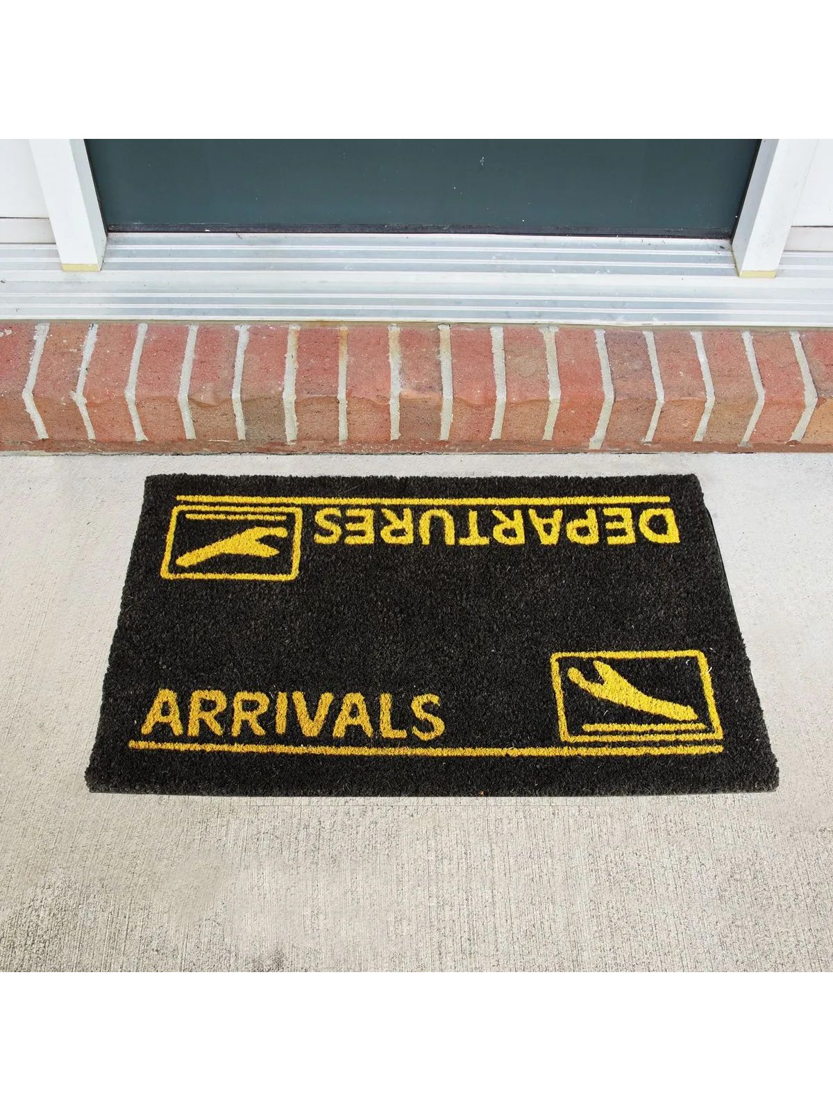 Arrivals and Departures Doormat - black-yellow, 18" x 30"