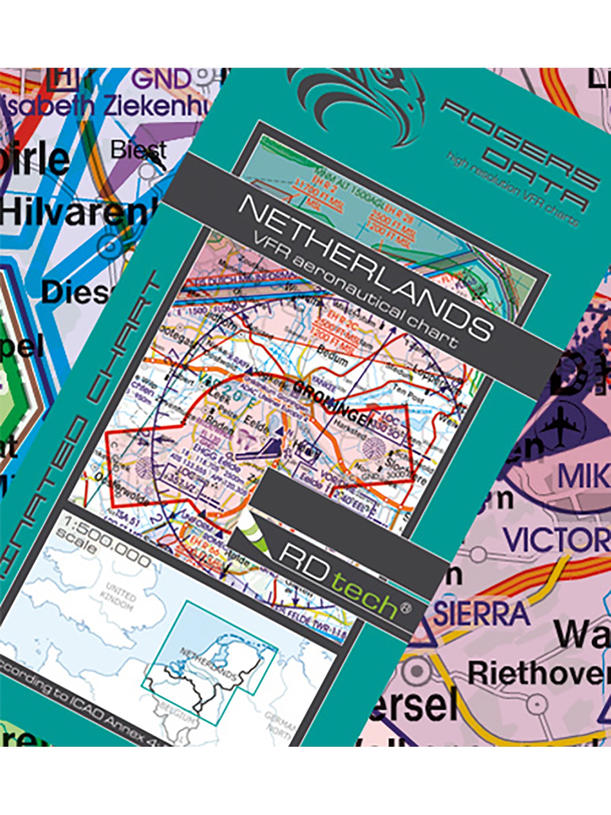 Niederlande - Rogers Data VFR Karte, 1:500.000, laminiert, gefaltet, 2025