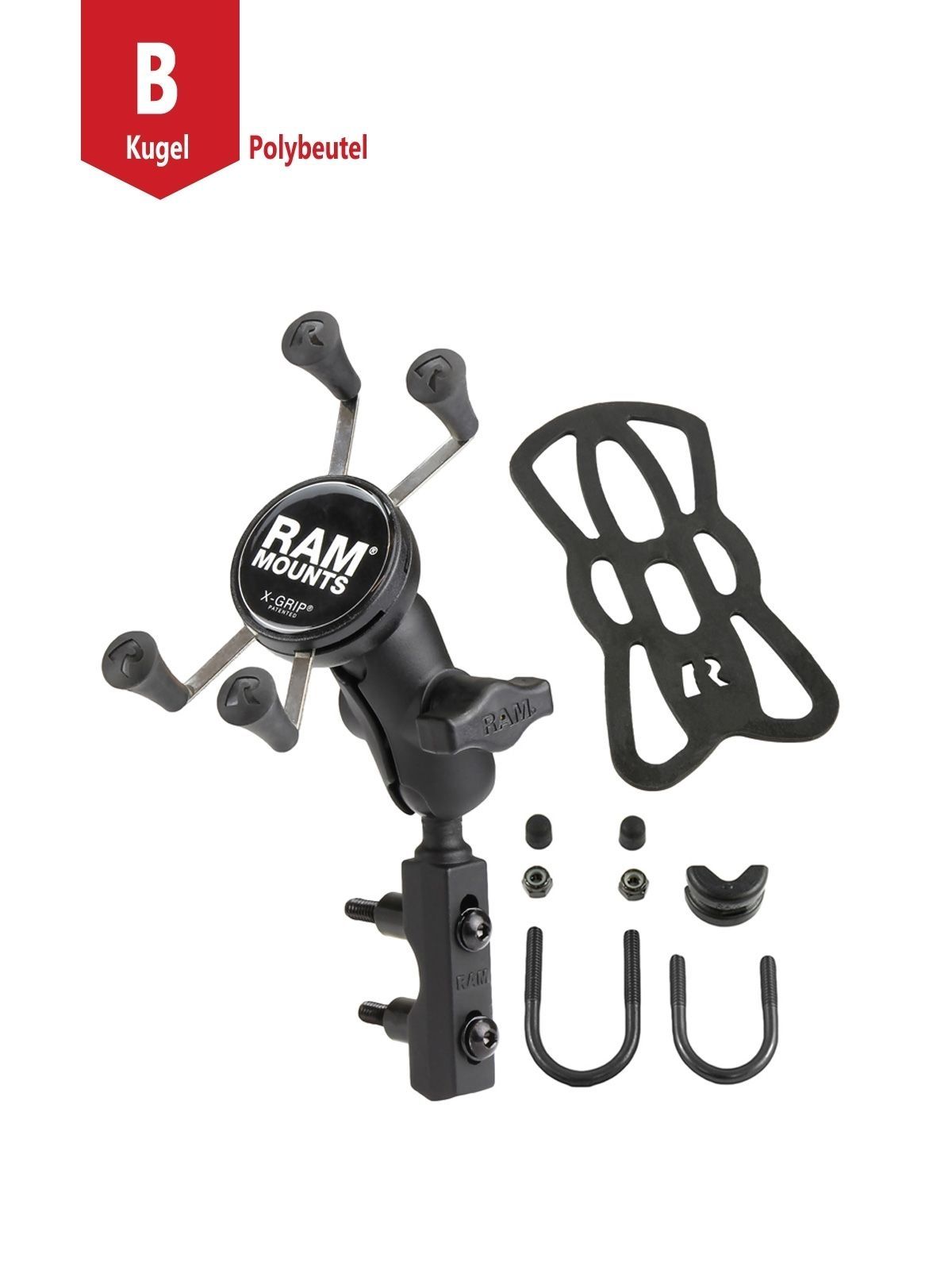 RAM Mounts X-Grip Motorrad-Halterung für Smartphones bis 82,6 mm Breite - B-Kugel (1 Zoll), Basisbefestigung (Lenker/Bremse/Kupplung), kurzer Verbindu
