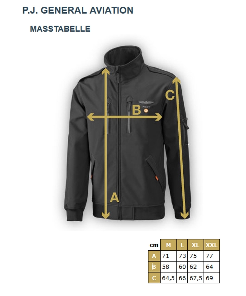 Pilotenjacke General Aviation, Softshell, schwarz, Wasser abweisend, winddicht - inkl. Warnweste