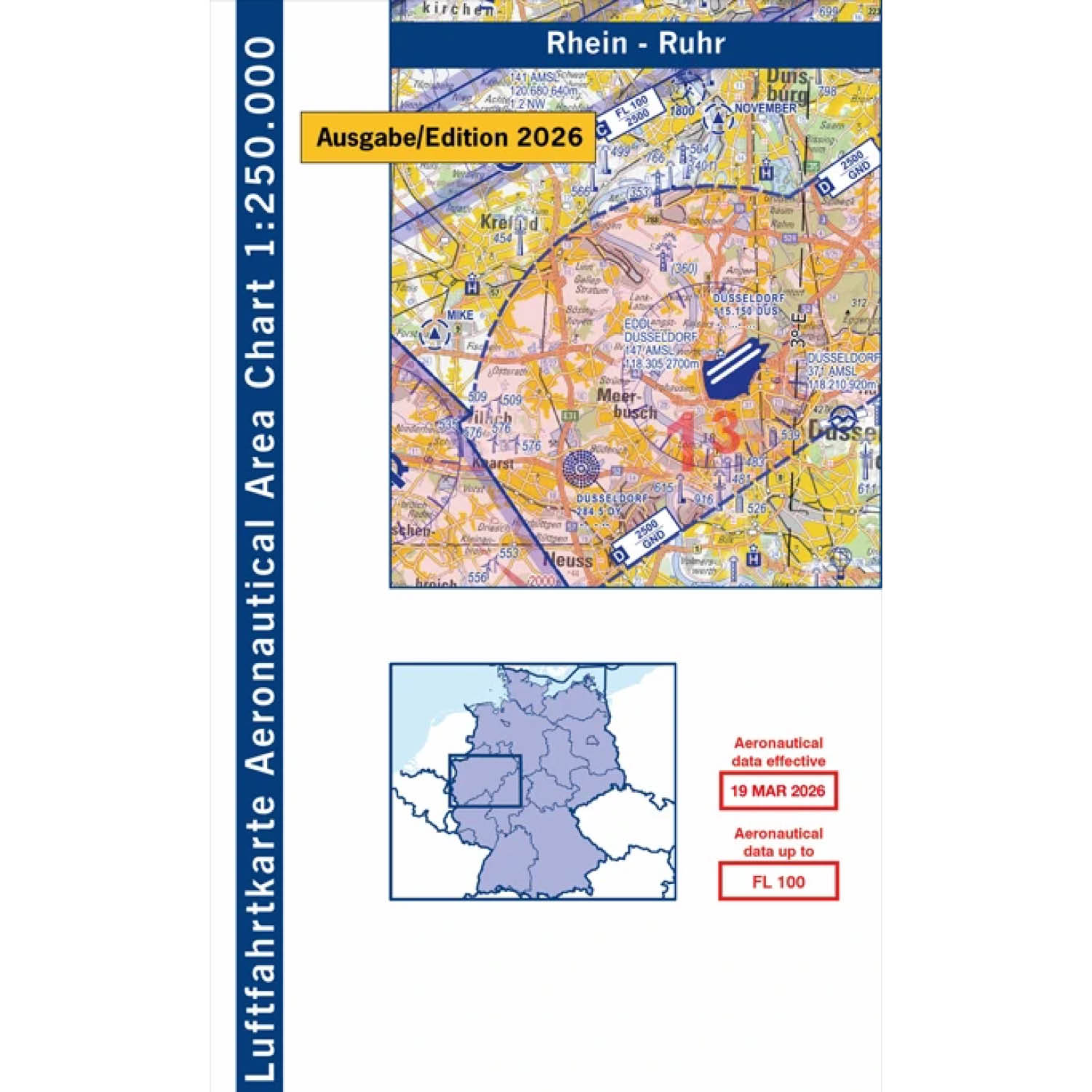Rhein-Ruhr ICAO Karte Motorflug 2026 1:250.000 ohne Folie, Einzelkarte