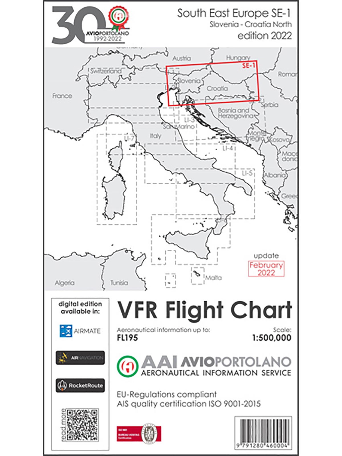 Südost-Europa SE-1 - AvioPortolano VFR-Karte, Papier mit Folie, gefaltet, 2022