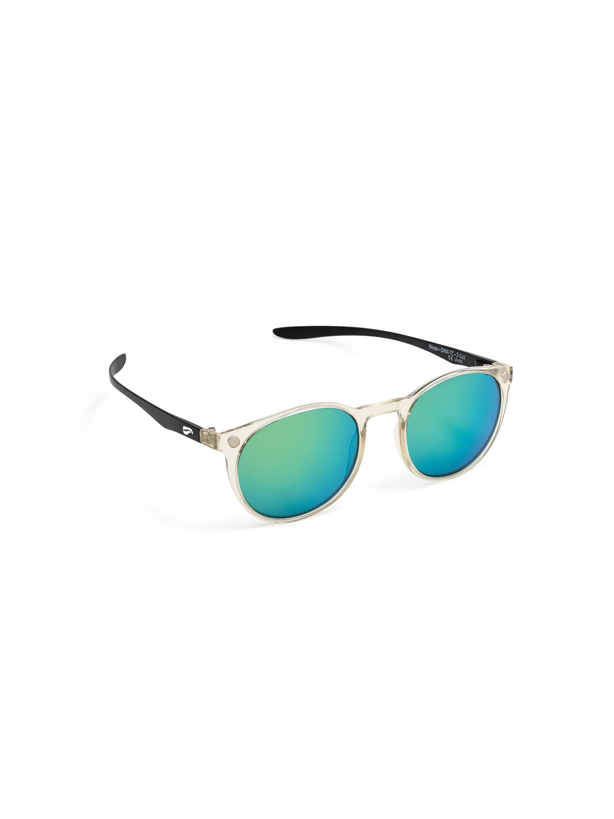 Flying Eyes Sonnenbrille Ninox - Rahmen durchsichtig, Bügel matt schwarz, Linsen Smaragdfarben (verspiegelt)
