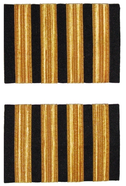 Premium Rangabzeichen Flugkapitän - Schulterstreifen für Piloten, vier Streifen, goldfarben