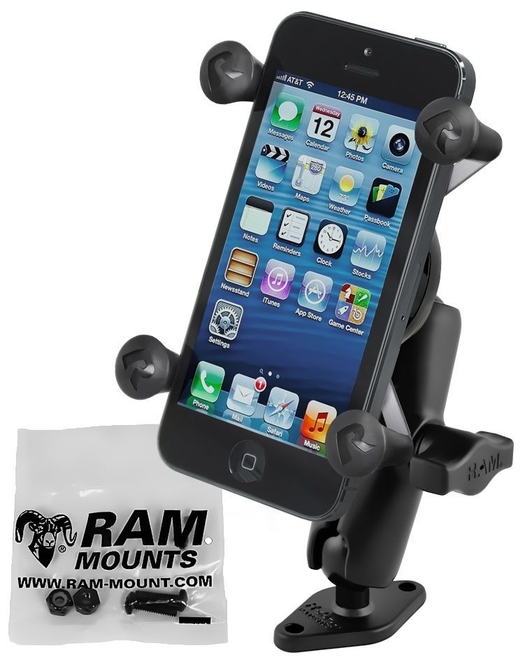 RAM Mounts X-Grip Aufbauhalterung für Smartphones bis 82,6 mm Breite - B-Kugel (1 Zoll), Diamond-Basisplatte (Trapez), mittlerer Verbindungsarm, Schra