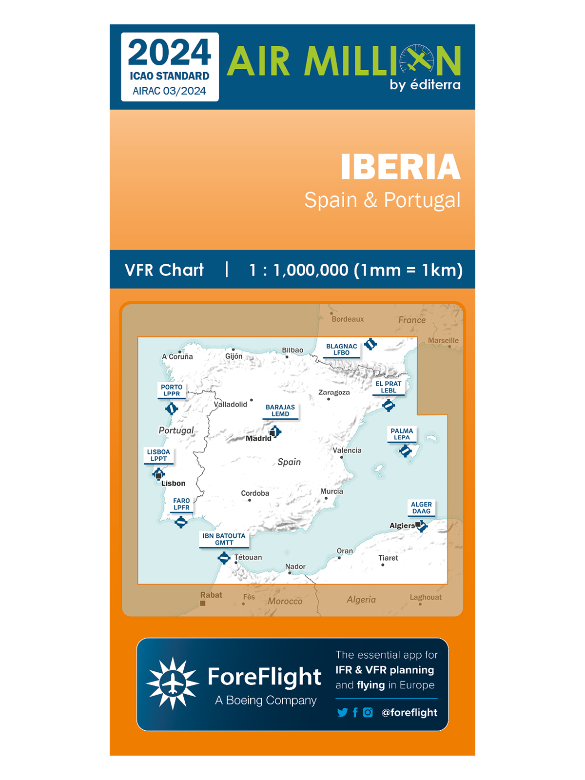 Iberia - Air Million VFR-Karte 1:1.000.000, gefaltet, 2024