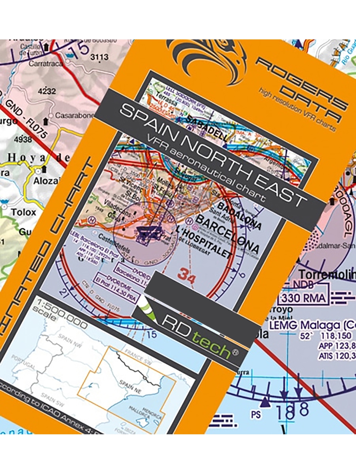 Spain North-East - Rogers Data VFR Chart, 1:500,000, laminated, folded