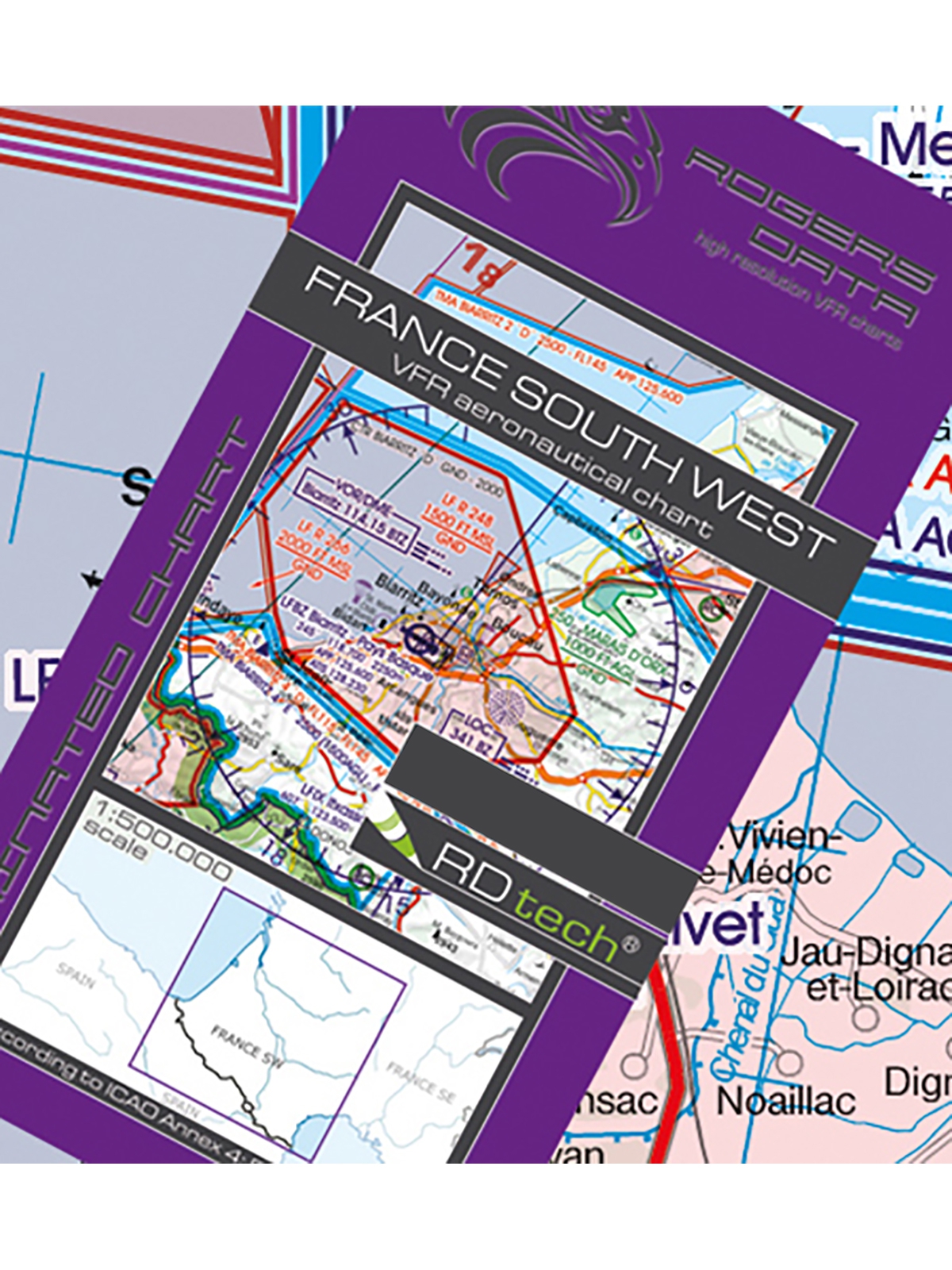 France South-West - Rogers Data VFR Chart, 1:500,000, laminated, folded