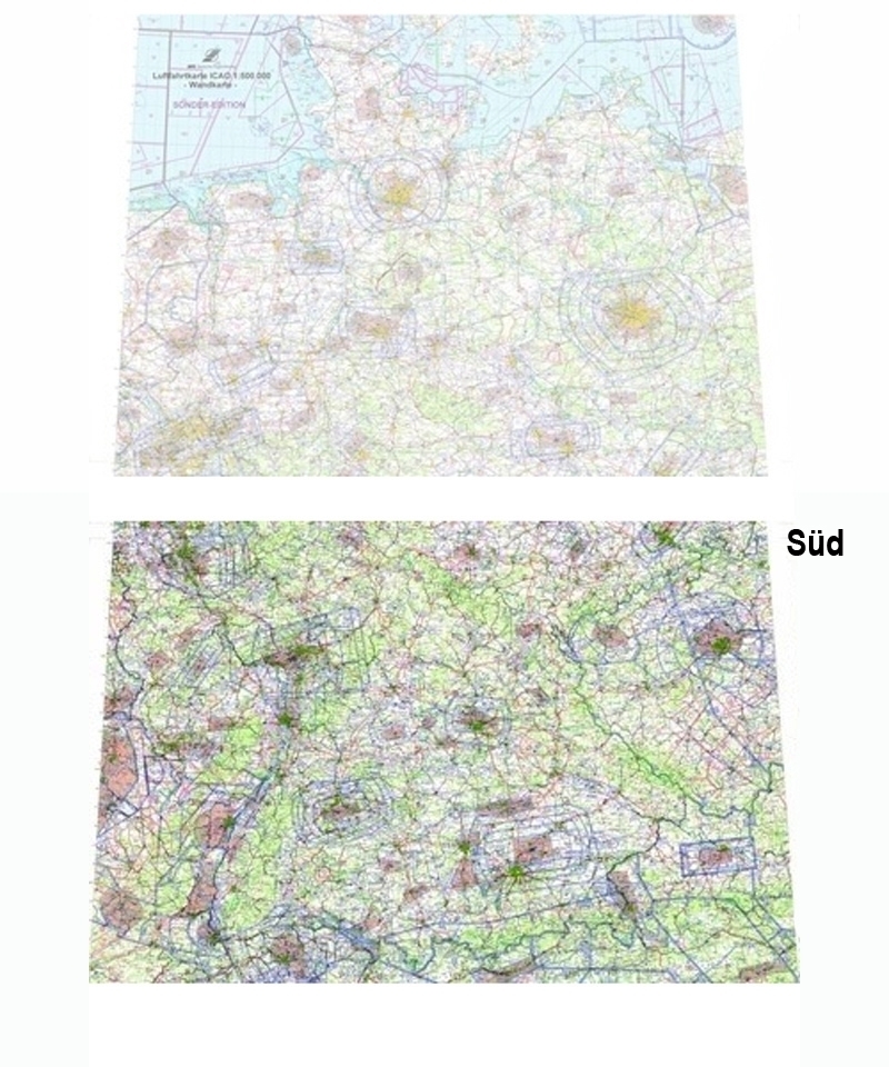 Wandkarte ICAO Deutschland - Süd, foliert, plano, 1:500.000, 2024