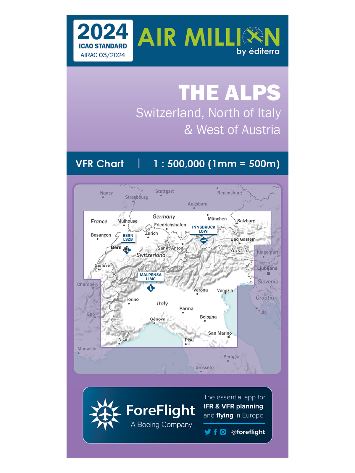 The Alps - Air Million Zoom VFR-Karte 1:500.000, gefaltet, 2024