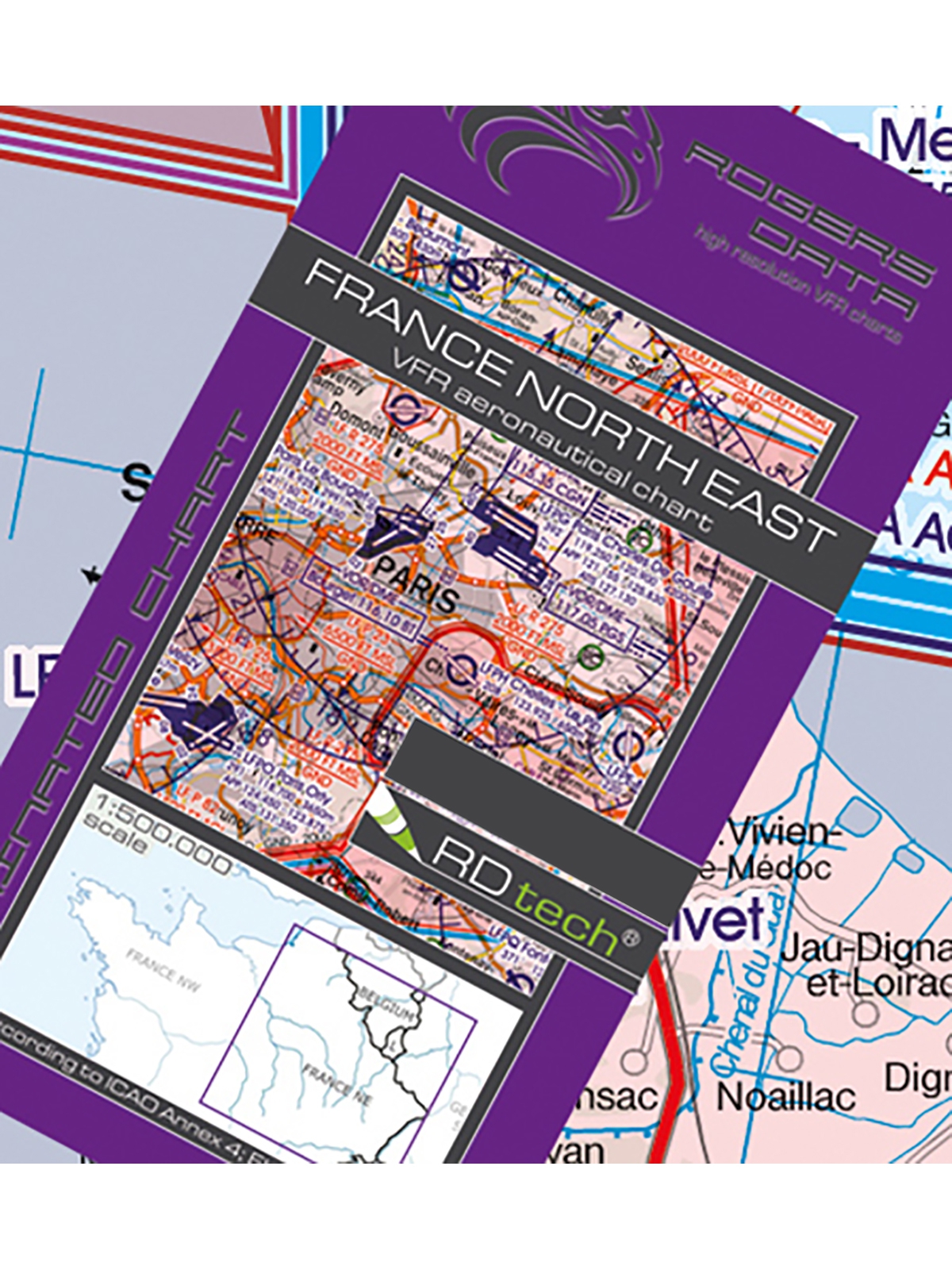 Frankreich Nord-Ost - Rogers Data VFR Karte, 1:500.000, laminiert, gefaltet