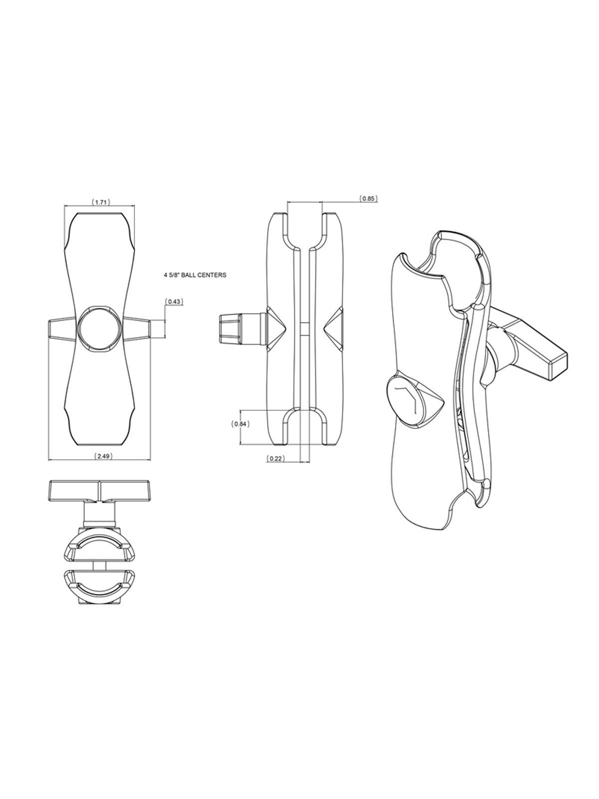 RAM Mounts Tough-Ball mit M8-1,25 Zoll x 8 mm Gewindestift - B-Kugel (1 Zoll), im Polybeutel