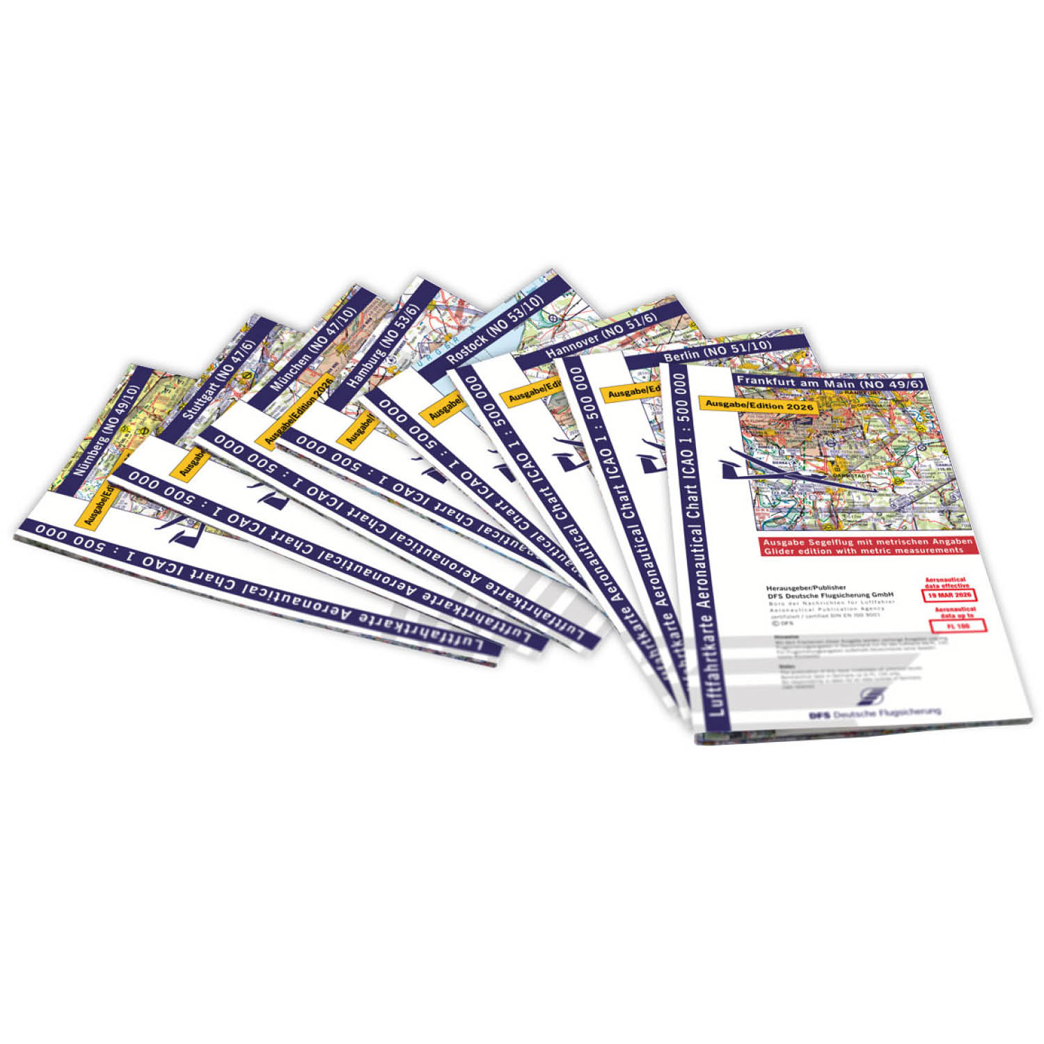 Satz ICAO Segelflugkarten Deutschland 2026 - gefaltet, ohne Folie