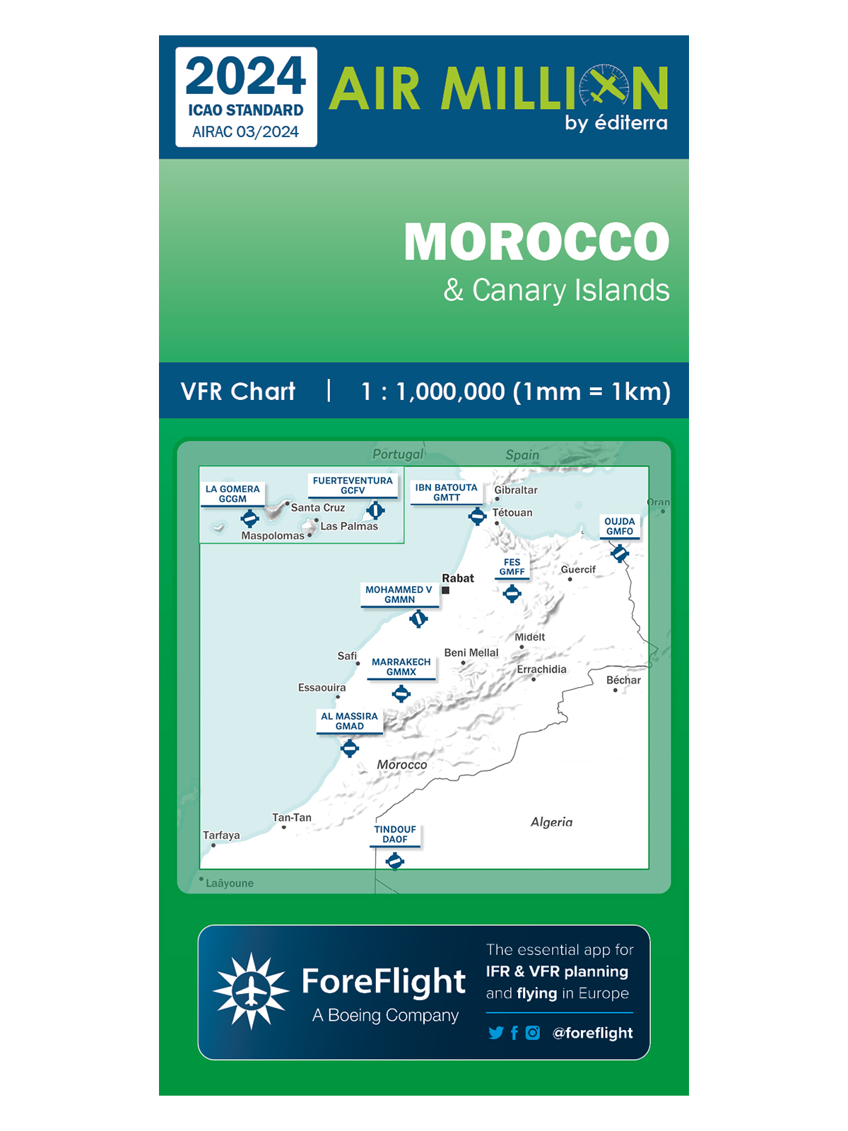 Marokko & Kanarische Inseln - Air Million VFR-Karte 1:1.000.000, gefaltet, 2024
