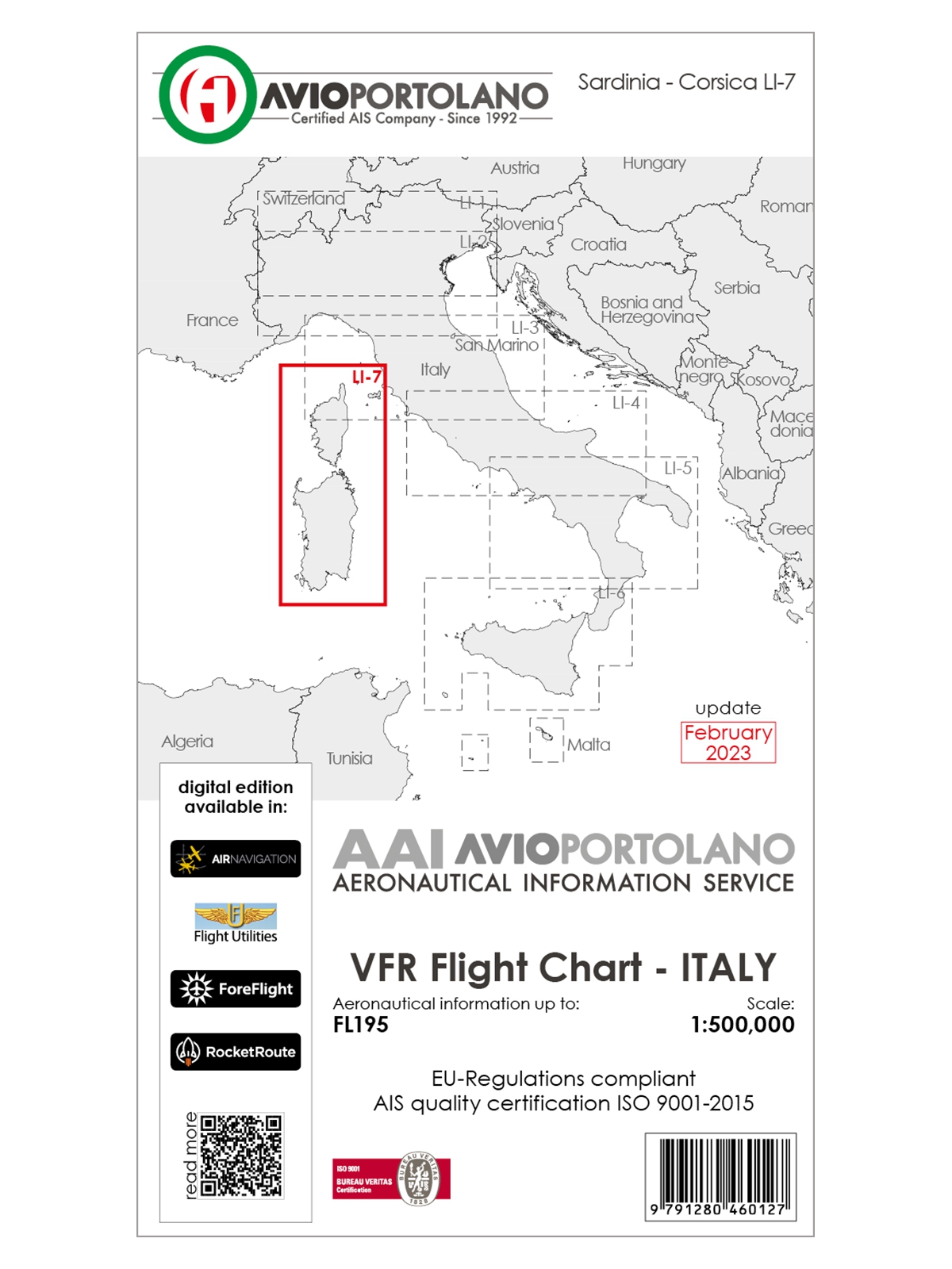 Italy LI-7 - AvioPortolano VFR Chart, Paper, laminated, folded, 2024