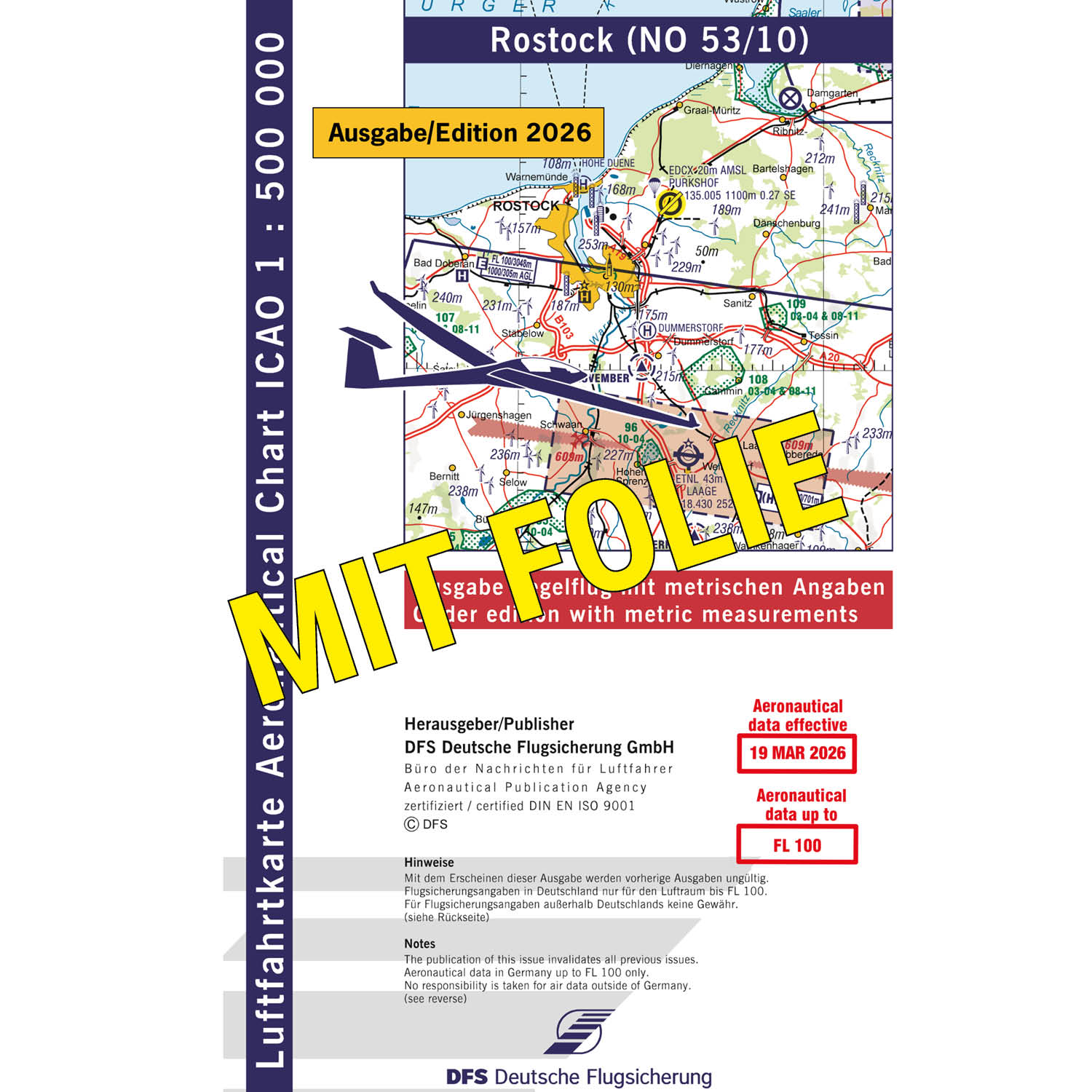 ICAO Segelflugkarte Deutschland, Rostock, 2026, plano, mit Folie
