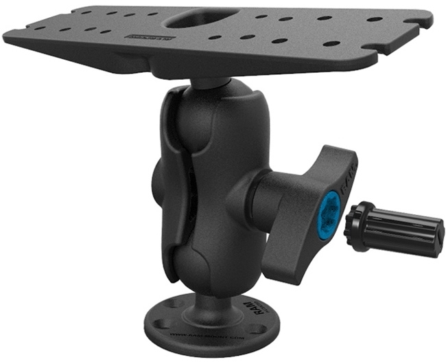 RAM Mounts Aufbau-Set mit Pin-Lock Sicherung - runde Basisplatte, kurzer Verbindungsarm mit Pin-Lock Inlet, Pin-Lock Adapter, Adapterplatte (mit Unive