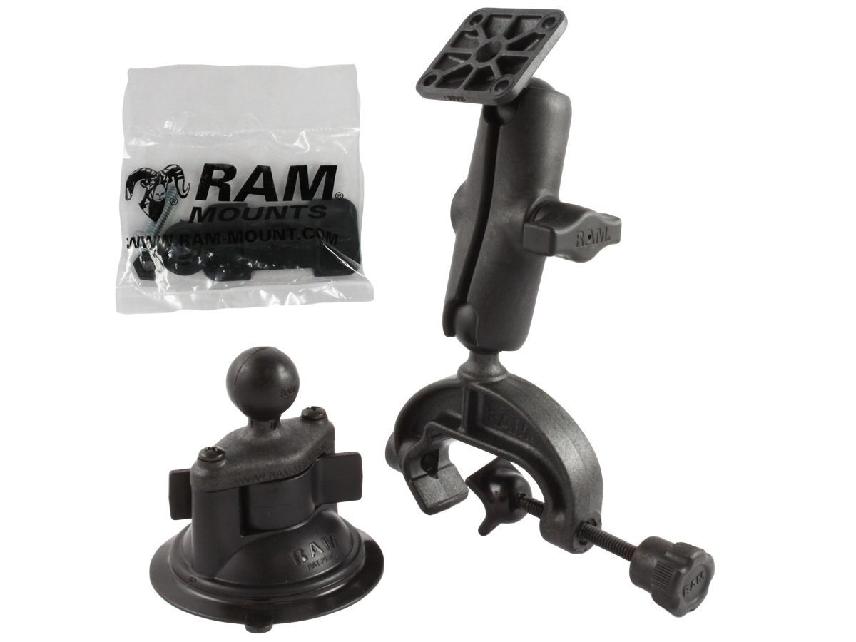 RAM Mounts Verbundstoff-Set - Rohrklammer, Saugfuss-Basis, mittlerer Verbindungsarm, rechteckige Basisplatte, Schrauben-Set, B-Kugel (1 Zoll), im Poly