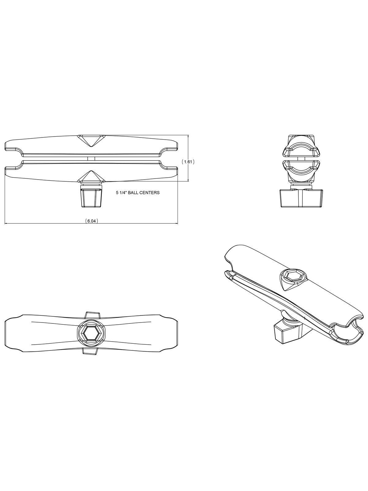 RAM Mounts Aufbau-Set - B-Kugel (1 Zoll), 2x runde Basisplatte (AMPS), langer Verbindungsarm