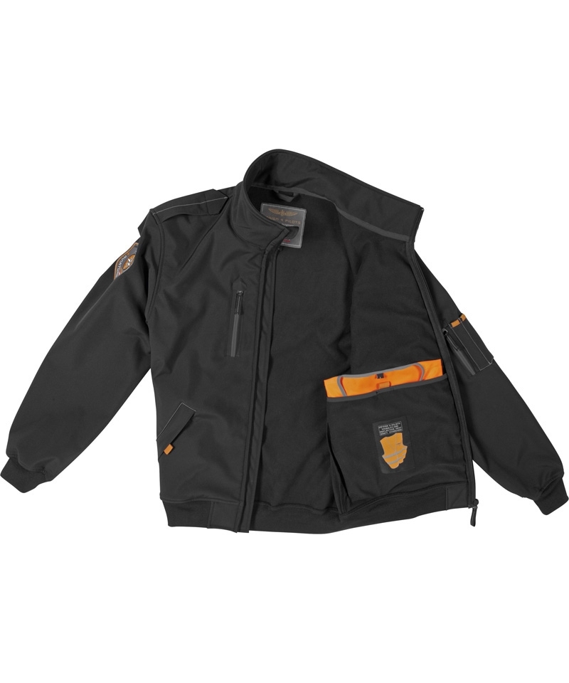 Pilotenjacke General Aviation, Softshell, schwarz, Wasser abweisend, winddicht - inkl. Warnweste