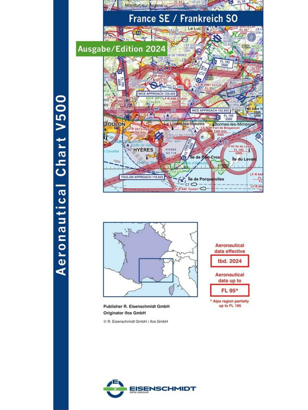 Frankreich Südost V500 VFR-Karte - Papier, gefaltet, 2024