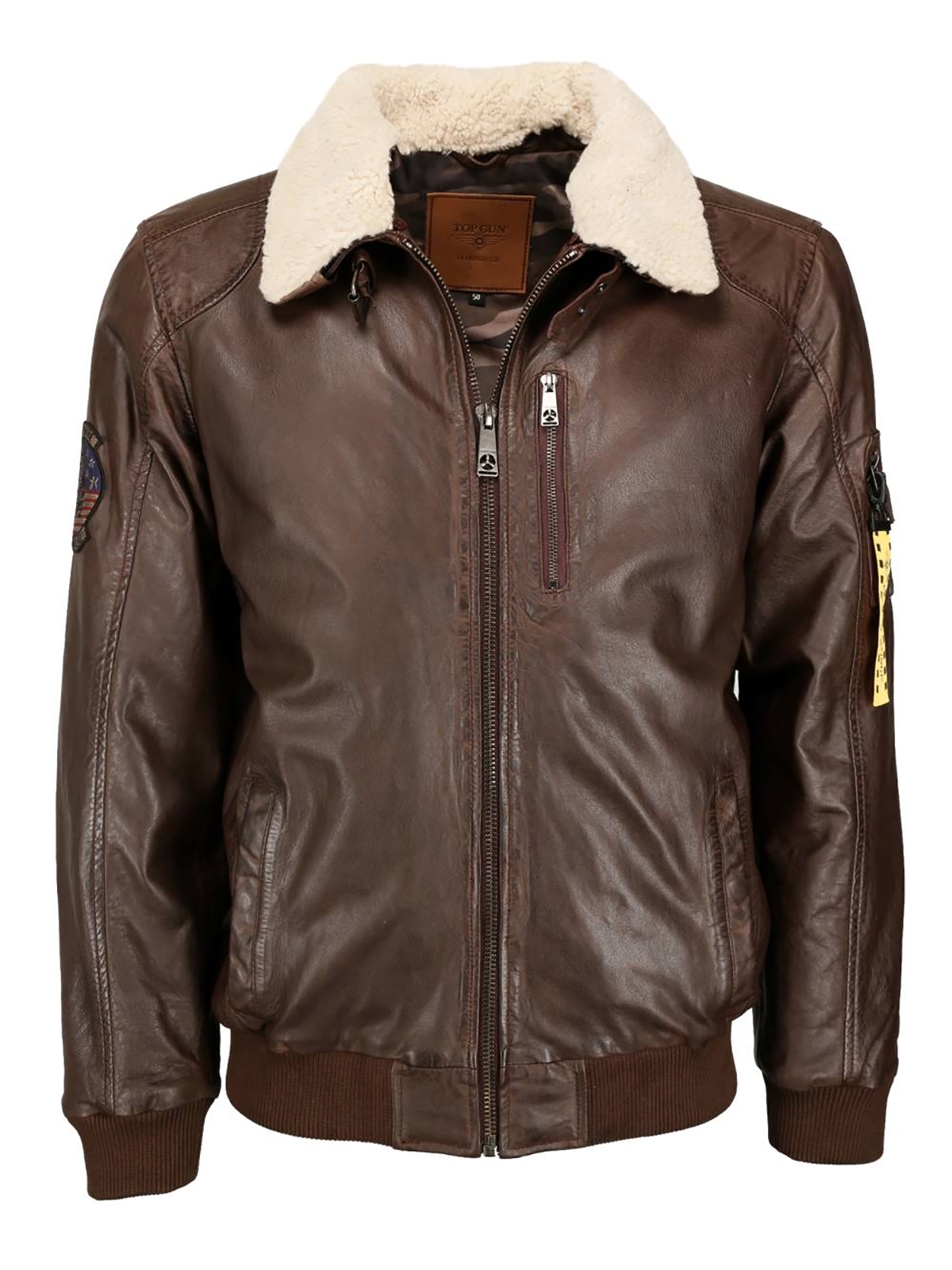 TOP GUN Rafel - Leather Bomber Jacket, brown, size 52 (XL)