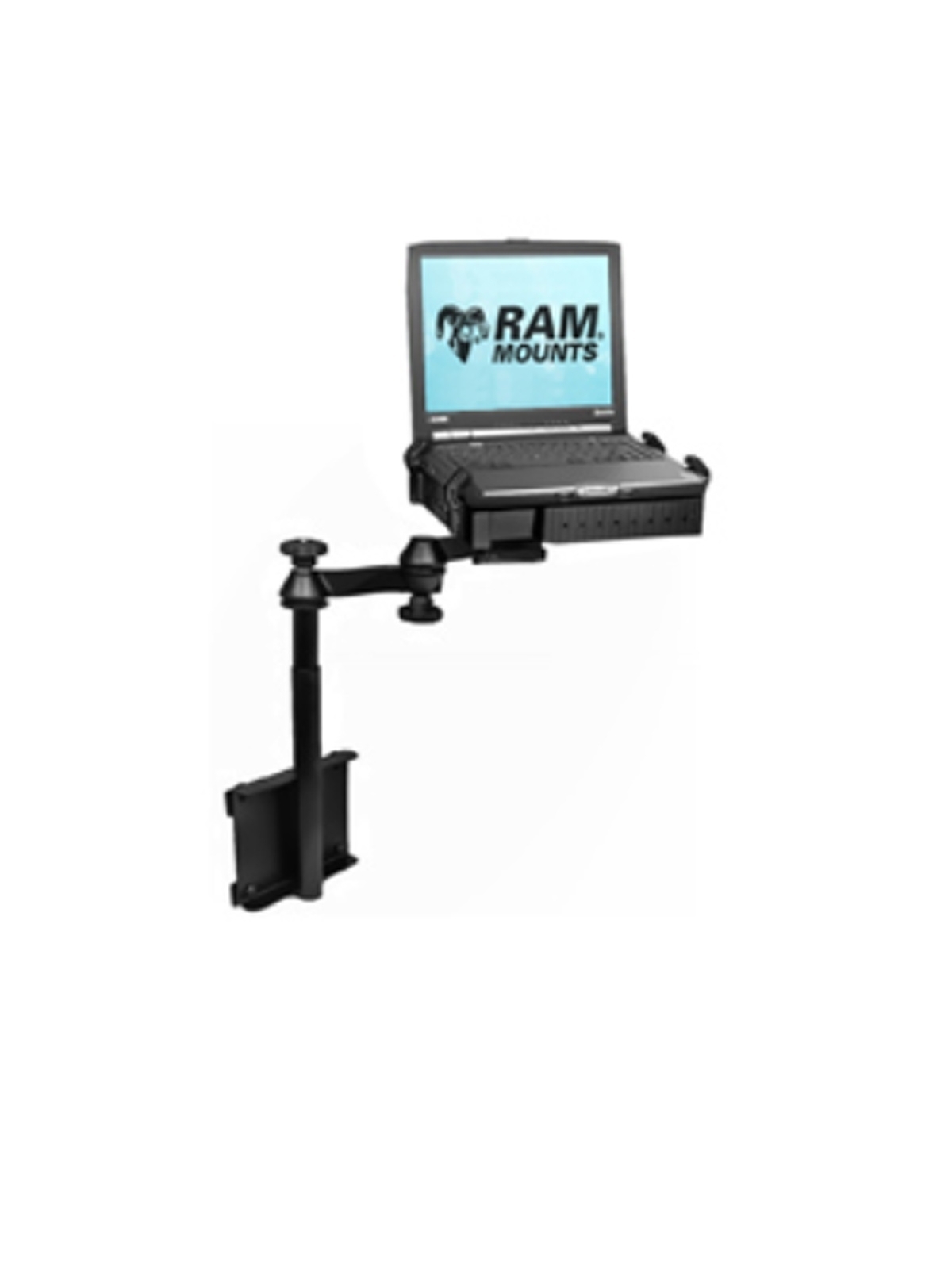 RAM Mounts Universal Laptop-Halterung für Fahrzeuge - vertikale Fahrzeug-Basis, Doppel-Schwenkarm, Tough-Tray Halteschale