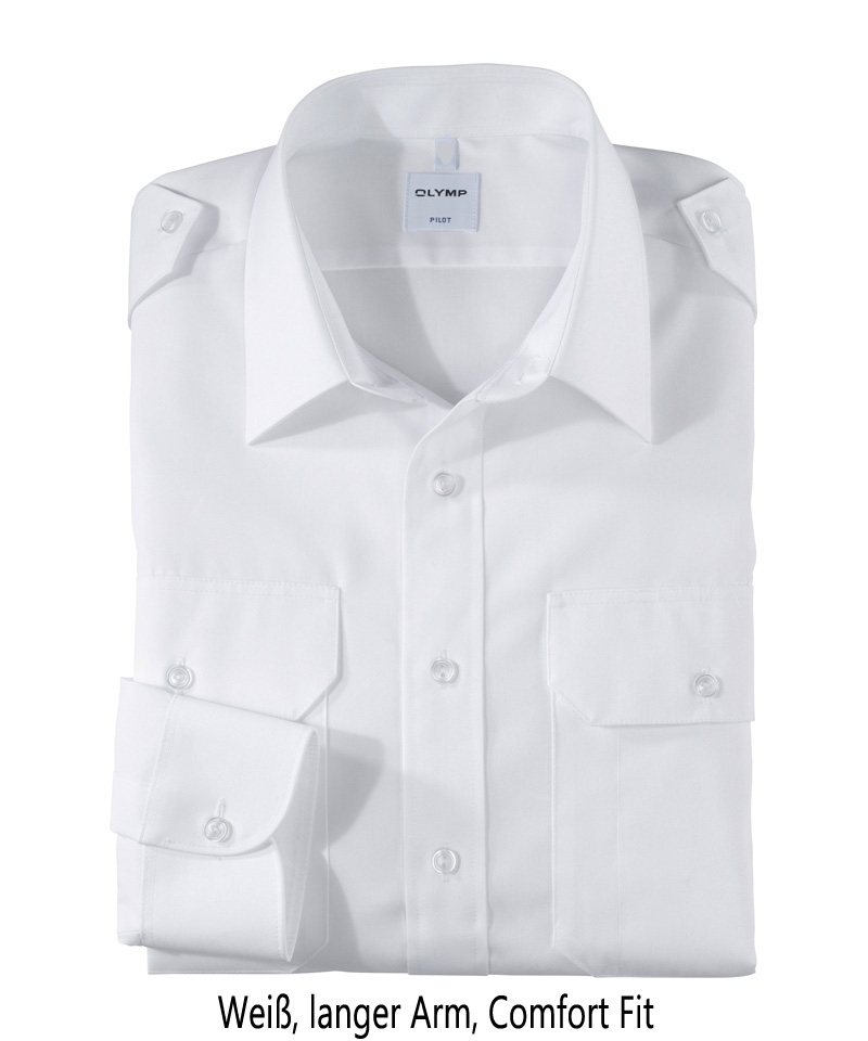 Pilotenhemd weiß - langer Arm, comfort fit, Gr. 41